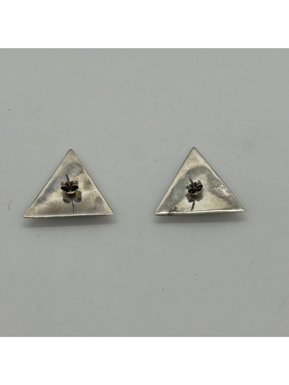 Stainless Steel Stud Earrings Abalone Triangle Geometric 1980s Irridesent - Picture 10 of 16